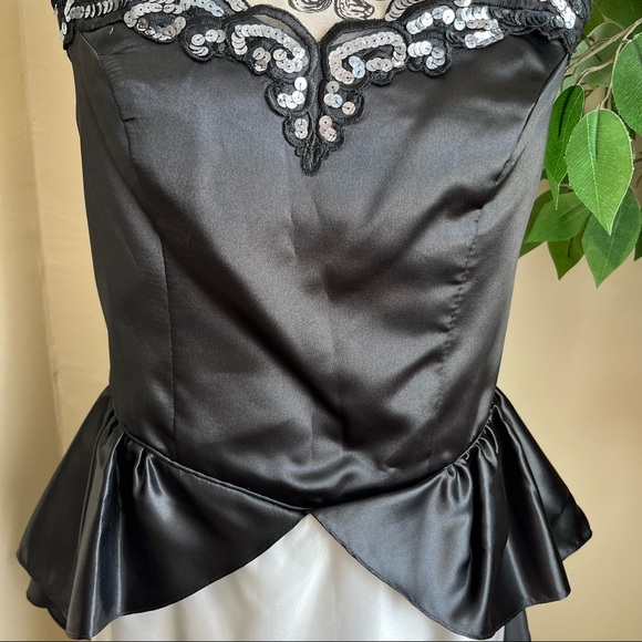Eve of Milady Vintage Peplum Satin Formal Gown Black White Sz 14 - Picture 3 of 16
